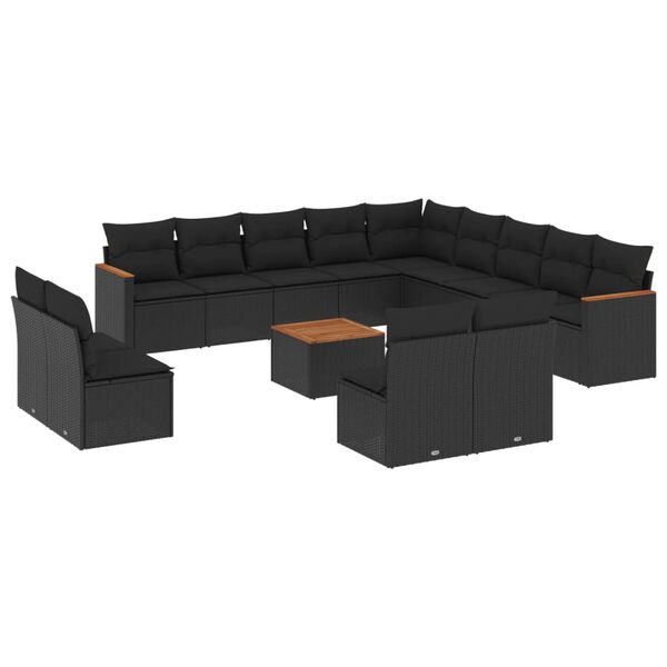 vidaXL Salon de jardin avec coussins 14 pcs noir r&eacute;sine tress&eacute;e