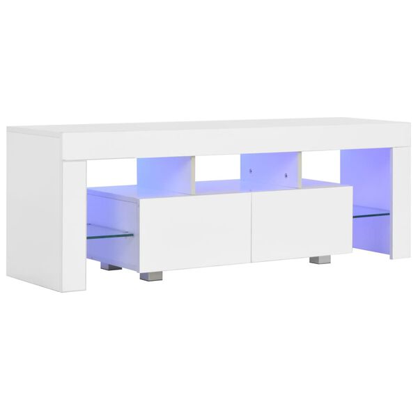 vidaXL Meuble TV avec lumi&egrave;re LED Blanc brillant 130x35x45 cm