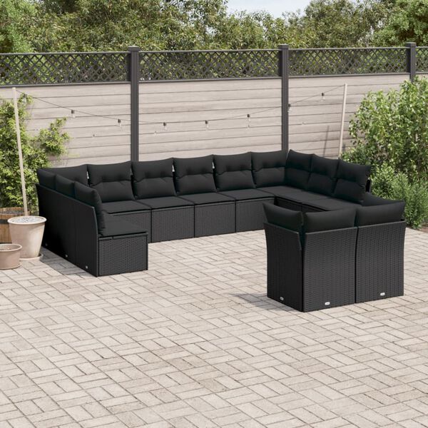 vidaXL Salon de jardin 12 pcs avec coussins noir r&eacute;sine tress&eacute;e