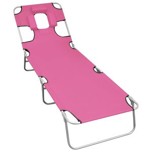vidaXL Chaise longue pliable avec coussin de t&ecirc;te Acier Rose magento