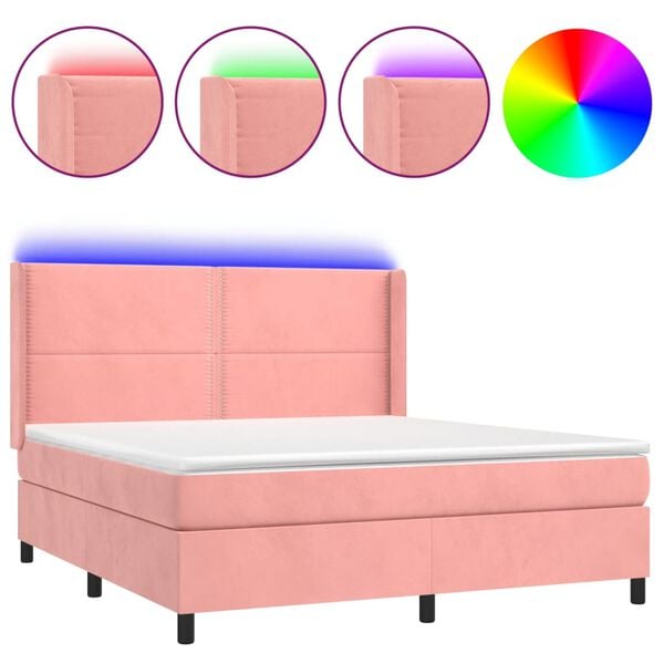vidaXL Sommier &agrave; lattes de lit matelas et LED Rose 160x200 cm Velours