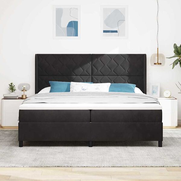 vidaXL Lit &agrave; ressorts avec matelas Noir 200 x 200 cm Velours