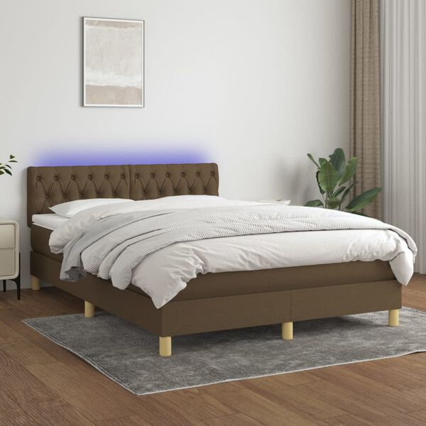 vidaXL Sommier &agrave; lattes de lit matelas et LED Marron fonc&eacute; 140x200 cm
