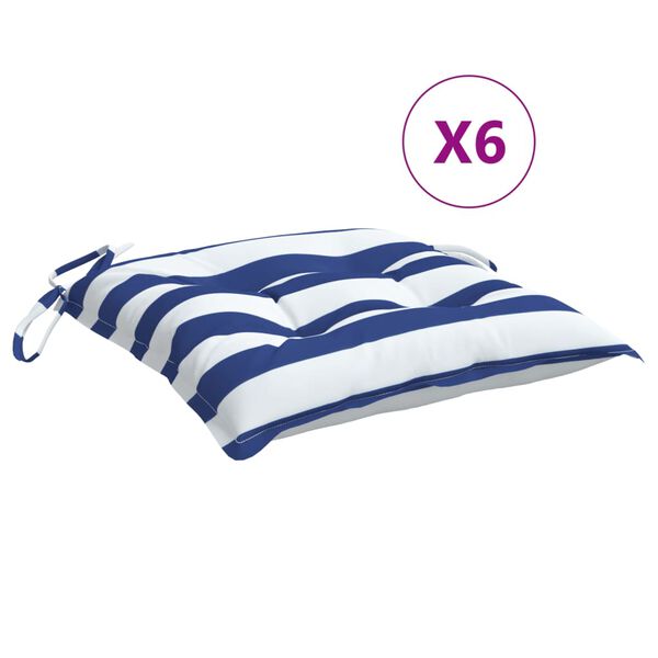 vidaXL Coussins de chaise lot de 6 rayures bleues blanches 40x40x7 cm