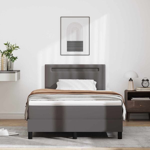 vidaXL Lit &agrave; ressorts avec matelas Gris 120 x 190 cm Simili cuir