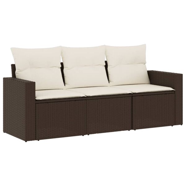 vidaXL Salon de jardin avec coussins 3 pcs marron r&eacute;sine tress&eacute;e