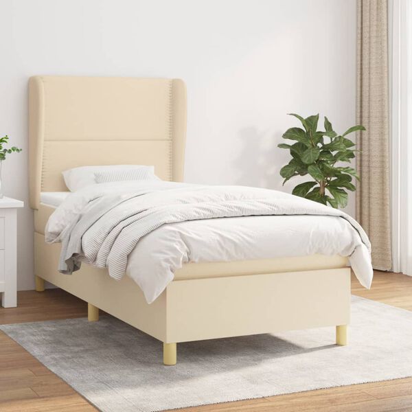 vidaXL Sommier &agrave; lattes de lit avec matelas Cr&egrave;me 90x200 cm Tissu