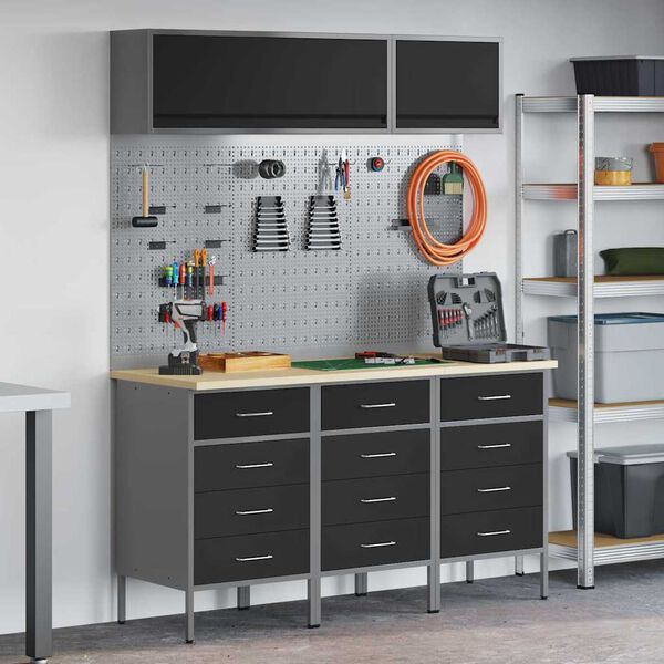 vidaXL Ensemble de placards de travail avec tiroir 8 pcs Noir