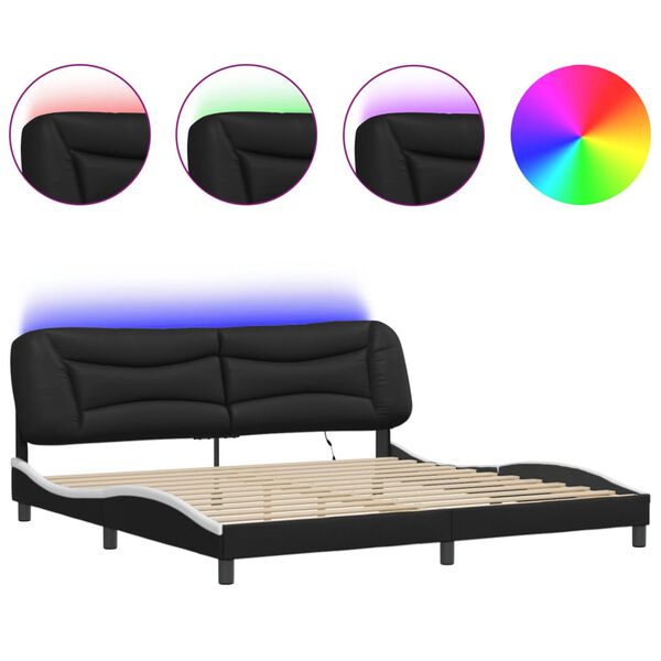 vidaXL Cadre de lit avec LED sans matelas Hvar noir et blanc 200x200 cm