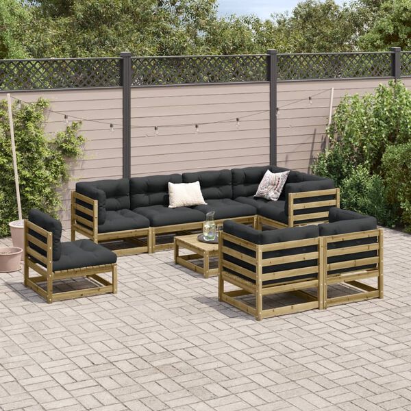 vidaXL Salon de jardin 9 pcs avec coussins bois de pin impr&eacute;gn&eacute;