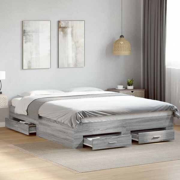 vidaXL Cadre de lit avec tiroirs sans matelas sonoma gris 150x200 cm
