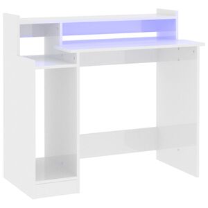 vidaXL Bureau lumi&egrave;res LED Blanc brillant 97x45x90cm Bois d'ing&eacute;nierie