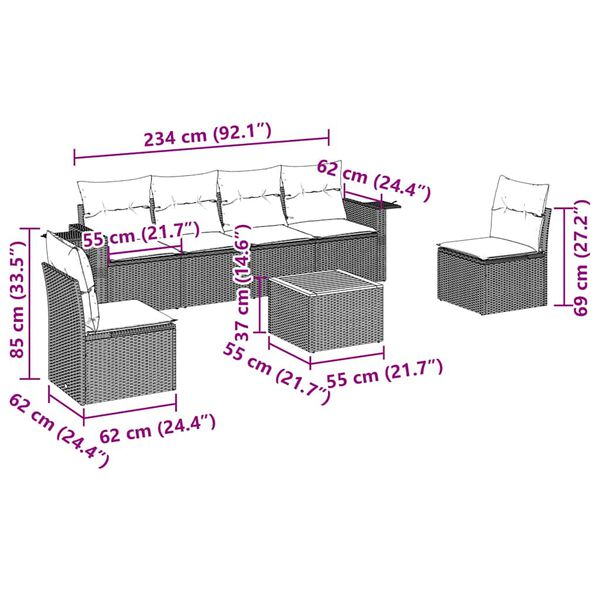 vidaXL Salon de jardin 7 pcs avec coussins noir r&eacute;sine tress&eacute;e