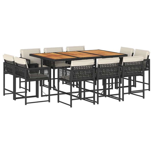 vidaXL Ensemble &agrave; manger de jardin 11 pcs coussins noir r&eacute;sine tress&eacute;e
