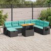 vidaXL Salon de jardin avec coussins 9 pcs noir r&eacute;sine tress&eacute;e acacia