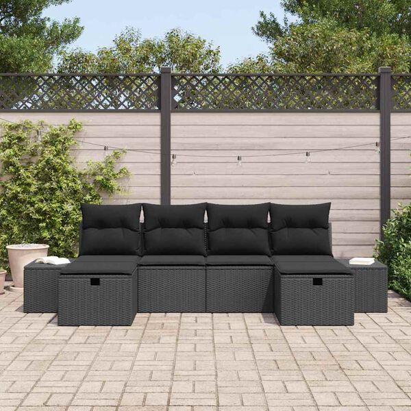 vidaXL Ensemble de canap&eacute; de jardin avec coussin 6 pcs Noir polyrotin