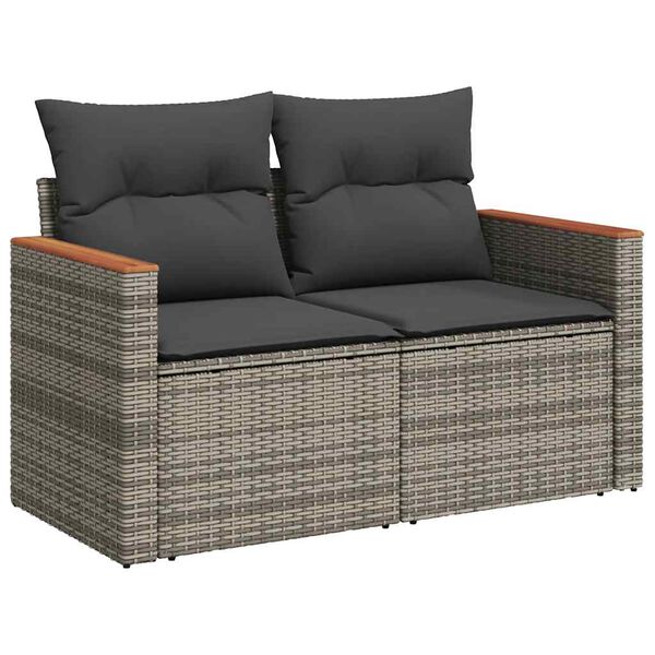 vidaXL Salon de jardin avec coussins 7 pcs gris r&eacute;sine tress&eacute;e