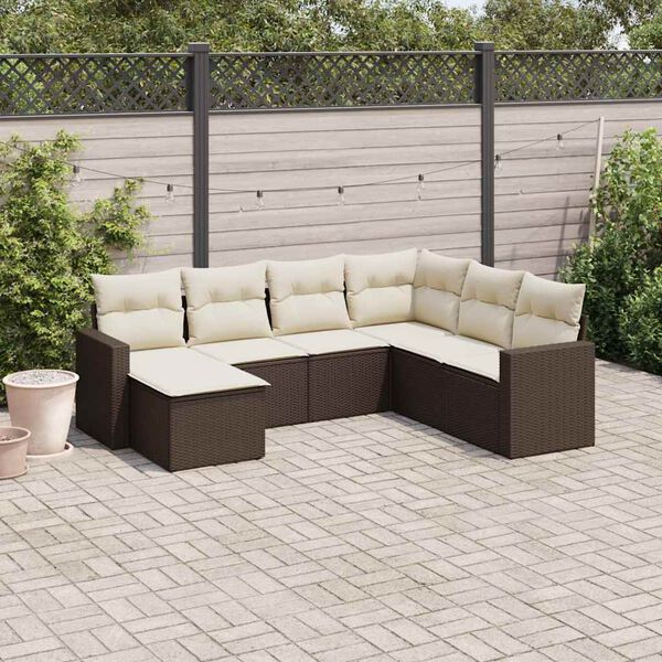 vidaXL Salon de jardin avec coussins 7 pcs marron r&eacute;sine tress&eacute;e