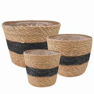 vidaXL Paniers &agrave; plantes en herbe de mer 3 pcs Naturel et noir