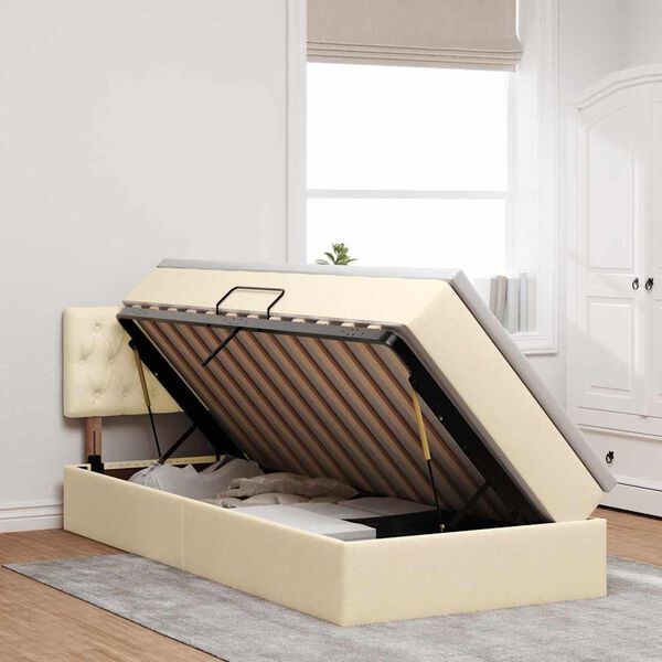vidaXL Lit avec rangement et matelas avec matelas Cr&egrave;me 100 x 200 cm