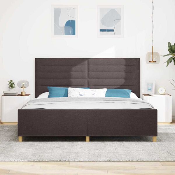 vidaXL Cadre de lit avec t&ecirc;te de lit Marron fonc&eacute; 200 x 200 cm tissu
