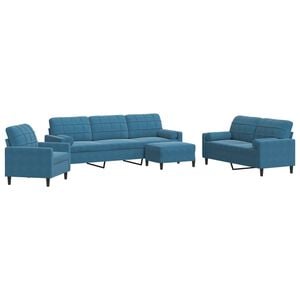 vidaXL Ensemble de canap&eacute;s 4pcs et coussins et traversins bleu velours
