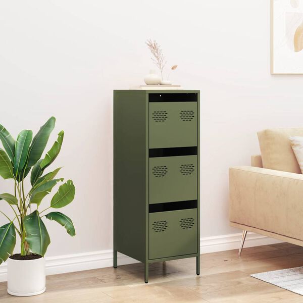 vidaXL Buffet vert olive 39x35x103,5 cm acier