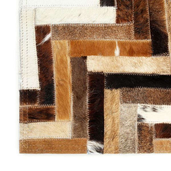 vidaXL Tapis &agrave; poils Cuir v&eacute;ritable Patchwork 80x150 cm Marron/Blanc