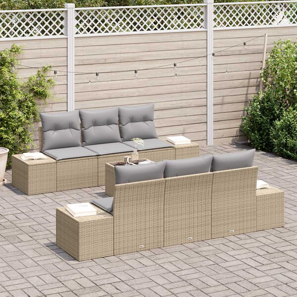 vidaXL Ensemble de canap&eacute; de jardin avec coussin 7 pcs Beige polyrotin
