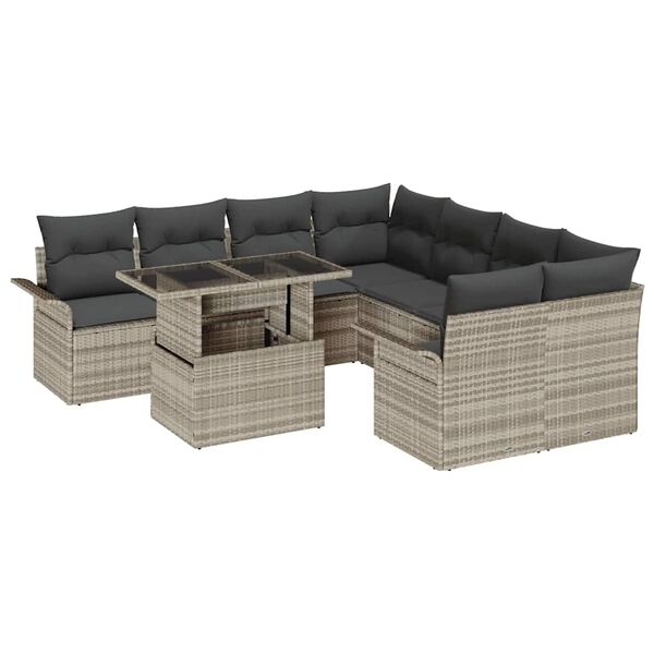 vidaXL Ensemble de canap&eacute; de jardin 9 pcs Gris clair Poly Rattan