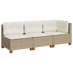 vidaXL Canap&eacute; de jardin avec coussins 3 places beige r&eacute;sine tress&eacute;e