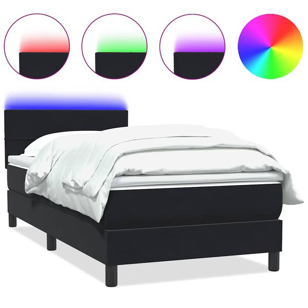 vidaXL Sommier &agrave; lattes de lit avec matelas et LED noir 90x210 cm velours