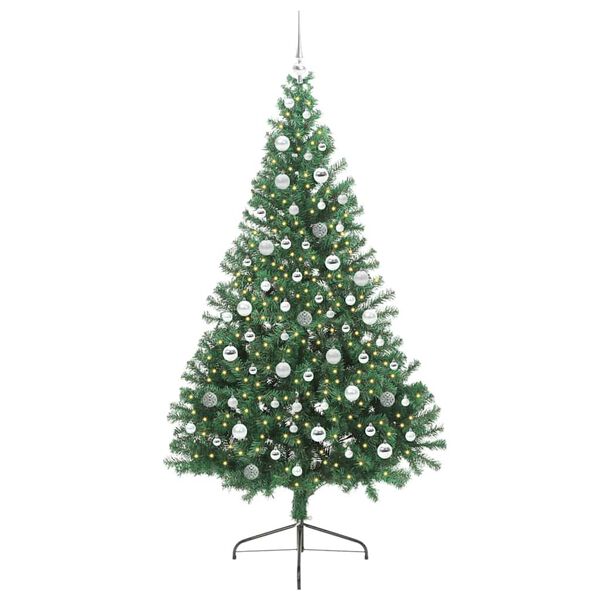 vidaXL Sapin de No&euml;l artificiel pr&eacute;-&eacute;clair&eacute; Vert 210 cm PVC