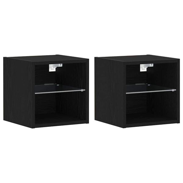 vidaXL Cabinet de Chevet Murale LED avec Noir Bois d'ing&eacute;nierie