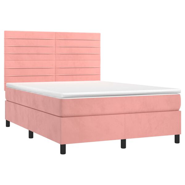 vidaXL Sommier &agrave; lattes de lit avec matelas Rose 140x190 cm Velours