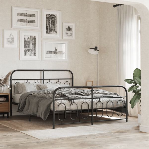 vidaXL Cadre de lit métal sans matelas avec pied de lit noir 140x200cm