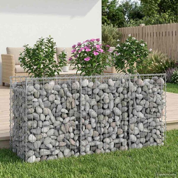 vidaXL Lit sur&eacute;lev&eacute; gabion Argent&eacute; 150 x 50 x 80 cm Acier galvanis&eacute;