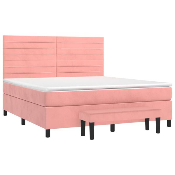 vidaXL Sommier &agrave; lattes de lit avec matelas Rose 180x200 cm Velours