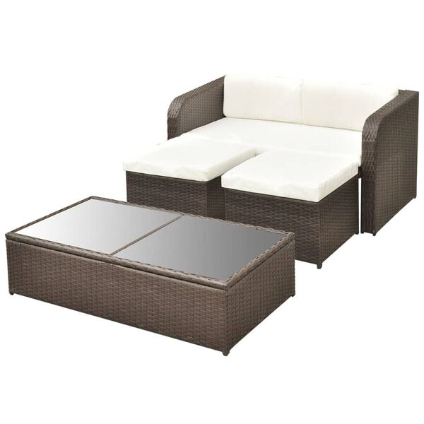 vidaXL Salon de jardin 4 pcs avec coussins Résine tressée Marron