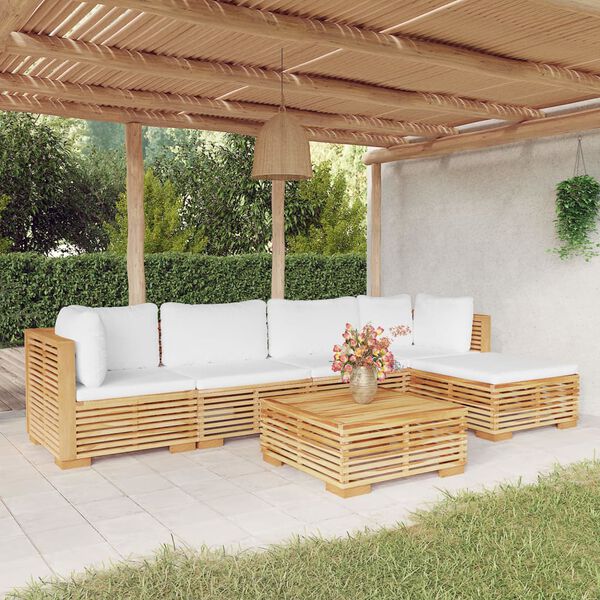 vidaXL Salon de jardin 6 pcs avec coussins Bois de teck solide