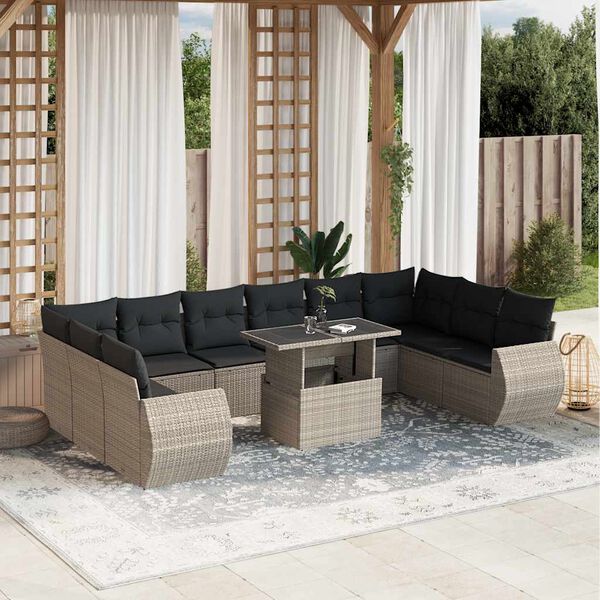 vidaXL Salon de jardin 11 pcs avec coussins gris clair r&eacute;sine tress&eacute;e