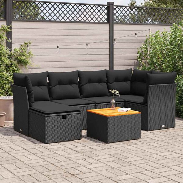 vidaXL Salon de jardin 7 pcs avec coussins noir r&eacute;sine tress&eacute;e