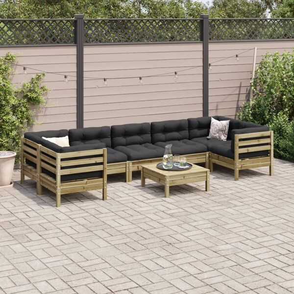 vidaXL Salon de jardin 8 pcs avec coussins bois de pin impr&eacute;gn&eacute;