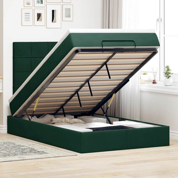 vidaXL Cadre de lit ottoman avec matelas vert fonc&eacute; 120x200 cm velours