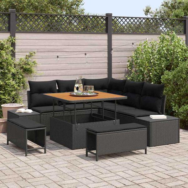 vidaXL Ensemble de canap&eacute; de jardin 8 pcs Noir Poly rotin