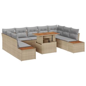 vidaXL Ensemble de canap&eacute; de jardin 10 pc Beige polyrotin