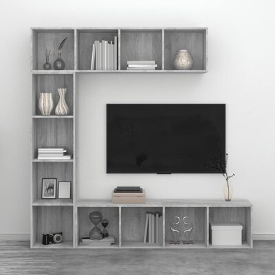 vidaXL Ensemble bibliothèque/meuble TV 3 pcs Sonoma gris 180x30x180 cm