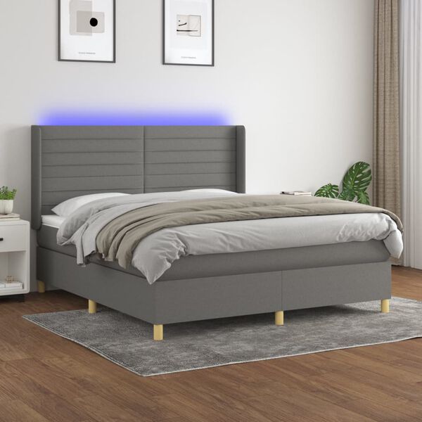 vidaXL Sommier &agrave; lattes de lit matelas LED Gris fonc&eacute; 180x200 cm Tissu