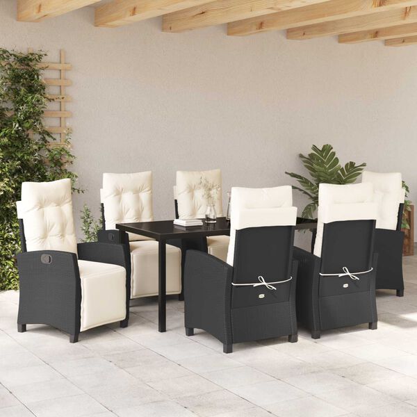 vidaXL Ensemble de salle &agrave; manger pour jardin 7 pcs Noir polyrotin