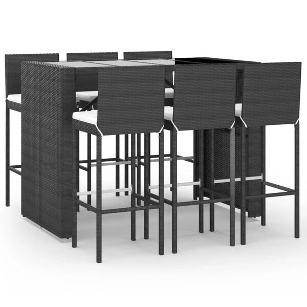 vidaXL Ensemble de bar de jardin 7 pcs avec coussins noir poly rotin